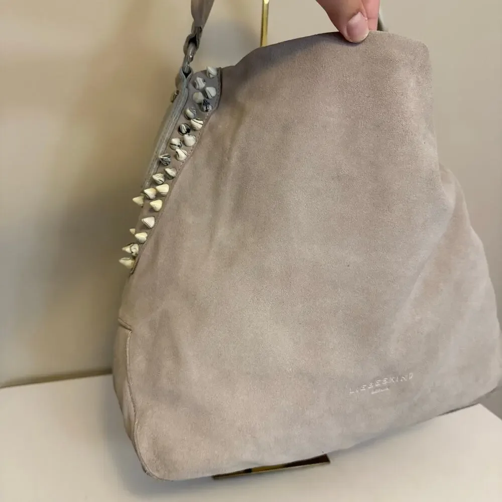 Liebeskind Berlin Yokohama Hyena Hobo Handbag Gray Cow Leather Studded Designer